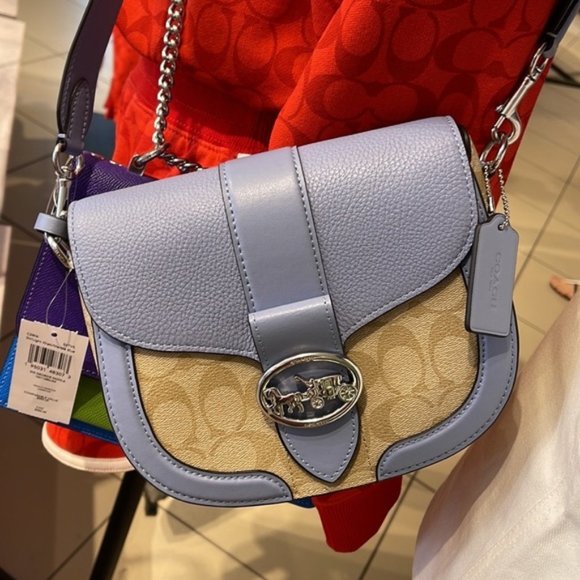 Coach Georgie Saddle Bag In Signature Canvas Light Khaki / Marble Blue - Picture 16 of 16